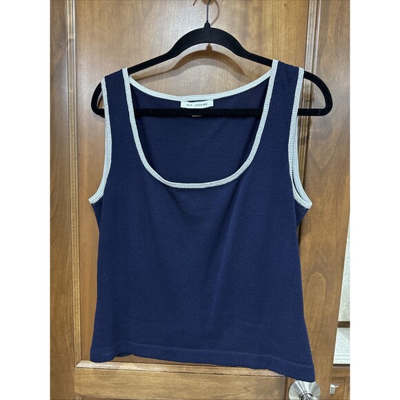 Vintage St. John Navy Knit Tank Top Rhinestone Size Medium - Picture 1 of 7